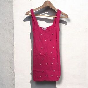 NWT Zara Pink Embellished Sleeveless Tank Top Dress Floral Bodycon L